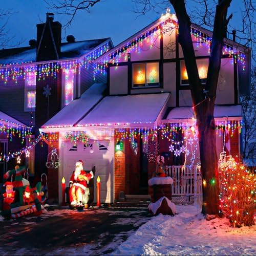 Multicolor Icicle Christmas Lights Outdoor 66ft 640LEDs 8 Modes Plug in - Image 3