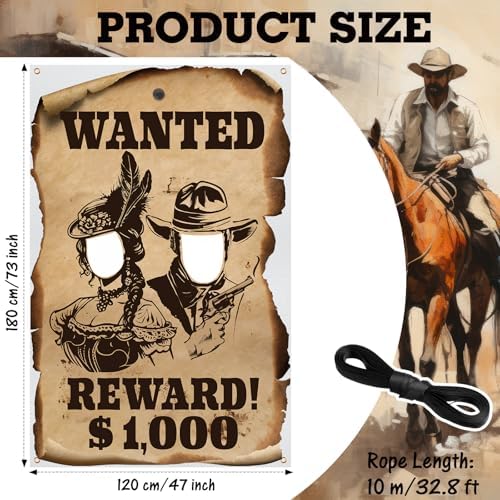 Lunmon 6x4 ft Halloween Backdrop West Wanted Face Cutout Holes - Image 2