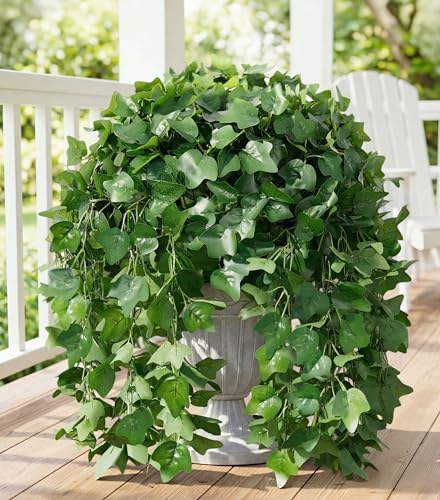 Faux Outdoor Plants Fake Hanging Plants for Outdoors Outside Decorations, 2 Pcs Green Fake Ivy Vines Realistic UV Resistant Artificial Greenery for Planters Porch Garden Yard Front Door Patio Indoor - Image 2