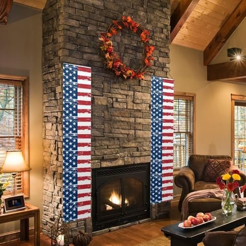 American Flag Door Banner Outdoor Hanging Banners Porch Sign 12"x71" Patriotic Decorations Banners Memorial Day Veterans Day Presidents Election Day Flag 2 Pack - Image 5