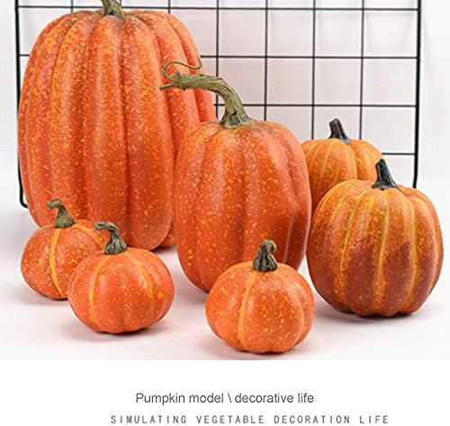 7Pcs Artificial Pumpkins of all Styles Halloween Decoration Rural Style Farmhouse Foam Pumpkin Harvest Season Thanksgiving Day is Suitable for Table top House Dining Table Party Decoration (Orange) - Image 4