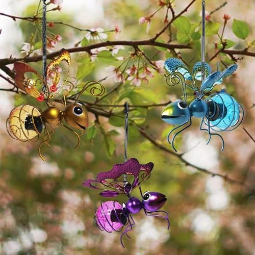 Honeybee Solar Lantern Garden Decor, LED Hanging Solar Dragonfly Decoration, Patio Yard Butterfly Sculptures, for Outdoor Bug Decorations, Waterproof and aesthetically Pleasing (Color : Blue) - Image 4