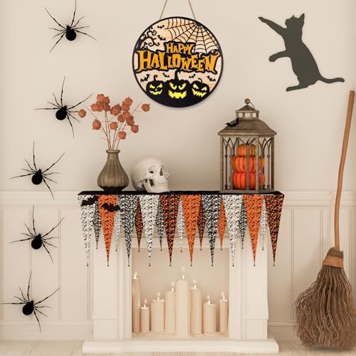 JarThenaAMCS Halloween Welcome Door Sign 3D Evil Pumpkin Face Spider Web Bat Wooden Hanging Sign Front Door Hanger for Indoor Outdoor Home Porch Window Decor - Image 4