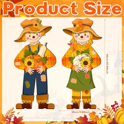 Shellwei 2 Pcs Fall Scarecrow Door Decor, Thanksgiving Welcome Hanging Sign - Image 2