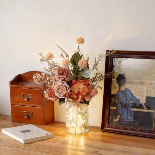 Artificial Fall Flowers with Vase & Lights – Faux Autumn Hydrangea & Rose - Image 7