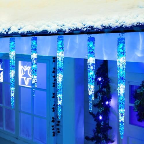 Brightown Icicle Lights Outdoor, 2 Pack Total 40ft 40 Tubes 200 LED Ice Shape String Lights, Connectable Hanging Christmas Decoration Lights for Tree Patio Roof Holiday Decor, Blue and White - Image 5