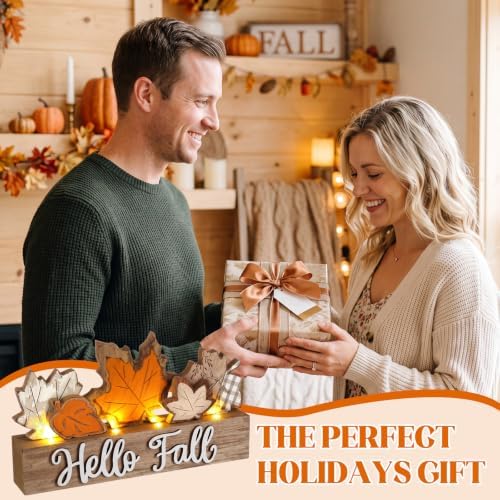 Chunful Lighted Fall Table Decor Wooden Maple Leaf Centerpiece - Image 5