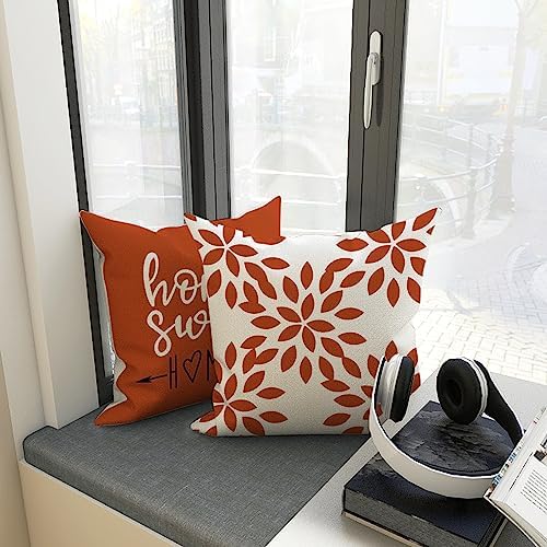 YCOLL Burnt Orange Linen Pillow Covers 16x16 Set of 4, Home Sweet Home Farmhouse Throw Pillow Covers, Holiday Decorative Cushion Covers for Sofa Couch Bed, Autumn Burnt Orangeic Fall Decor - Image 3