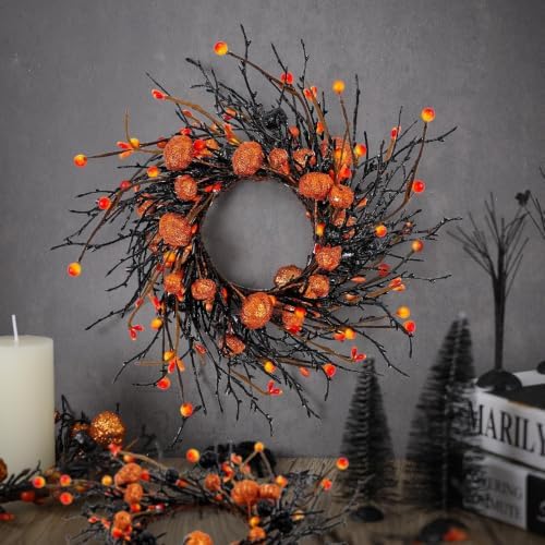 6 PCS Mini Halloween Cabinet Wreaths Black Wreath with Bow Small Hanging Halloween Wreath Crafts Ornament for Front Door WindowHalloween Candle Rings Wreath Kitchen Cabinet Fireplace Home Decoration - Image 2