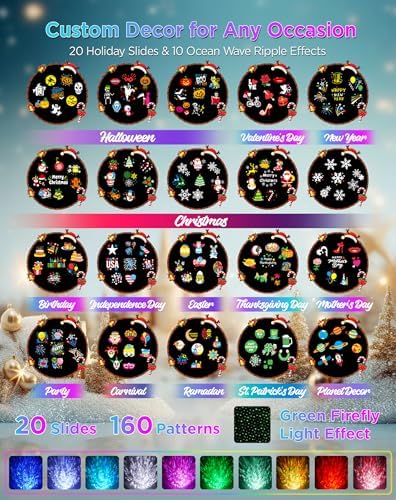 Halloween Projector Outdoor with Firefly & Ocean Wave Lights, 20 Slides - Image 2