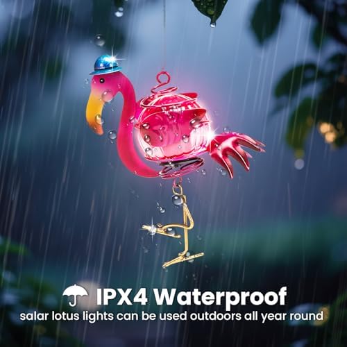 Solar Hanging Flamingo Lights LED Waterproof Powered Outdoor Garden Decor Light Unique Decorations for Sister Birthday Gardening Gifts for Mom Women Backyard Front Porch Balcony Yard Path - Image 4