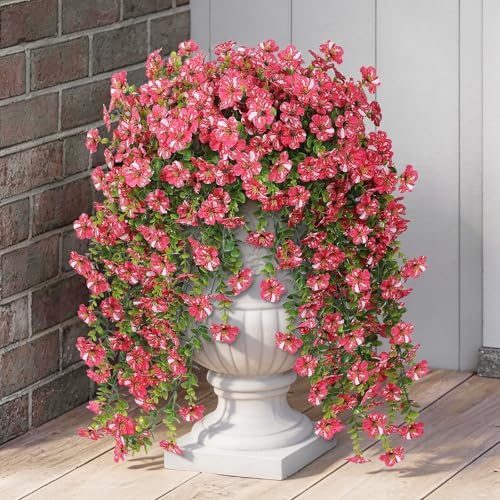8PCS 29.5"Fake Hanging Flower&Eucalyptus for Front Porch Decor(Rose Red) - Image 2