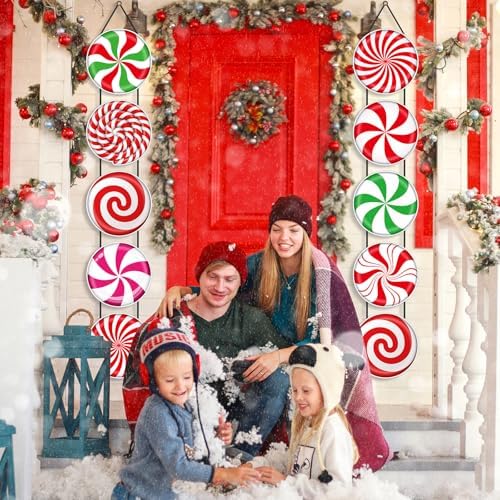 Yaomiao 2 Sets Christmas Candy Porch Sign Xmas Colorful Peppermint Candy Door Banner Home Hanging Decor Outdoor Indoor Banner Wall Hanging for Christmas Party Supplies - Image 5