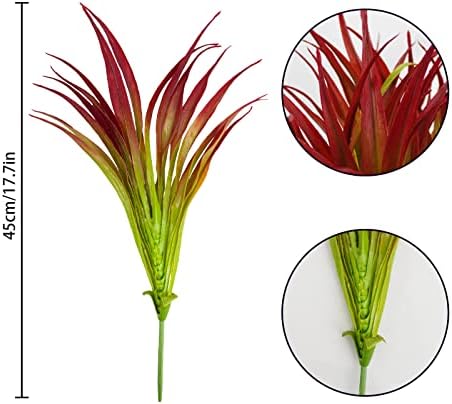 6Pcs Artificial Grass Fake Plants 17.3in Outdoor Plants UV Resistant Greenery Stems Fake Grass for Home Window Garden Office Patio Pathway Front Porch Christmas Décor Light Green & Red - Image 6