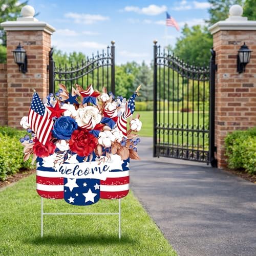 Yookeer 4th of July Decorations Outdoor Metal Patriotic Sign with Stakes - Image 5