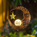 Hapjoy Solar Lights Outdoor Decor Moon Lantern for Patio,Lawn or Pathway Moon Decorations Crackle Glass Globe Stake Metal Lights Waterproof Warm LED Garden Gifts (Bronze) by Hapjoy