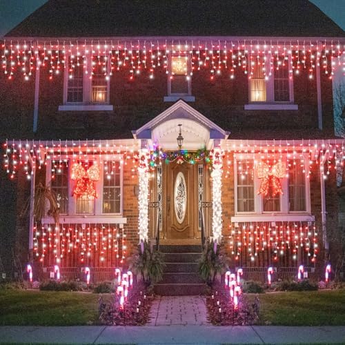 33ft Icicle Lights for Outside, Red and White Christmas Lights Outdoor Indoor, 400 LED Twinkle String Light with 75 Drops Short Curtain Light for Thanksgiving Room Home Wall Bedroom Window Decoration - Image 7