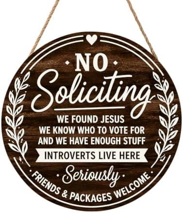 No Soliciting Sign for Front Door Funny Not Knocking Disturb Round Outdoor Hanging Wooden Door Sign for House No Soliciting Home Office Porch Wreath Hanger Sign for Outside Doorbell Wall 12"X12" by Unknown
