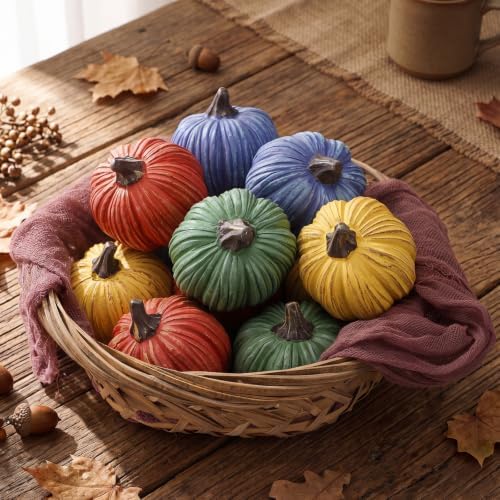 Geelin 12 Pcs Assorted Colors Rustic Fall Pumpkin Decor Resin Pumpkins for Thanksgiving Decorations Farmhouse Decorative Pumpkins 2.36" for Fall Home Decor Autumn Tabletop Centerpiece Harvest Wedding by Geelin