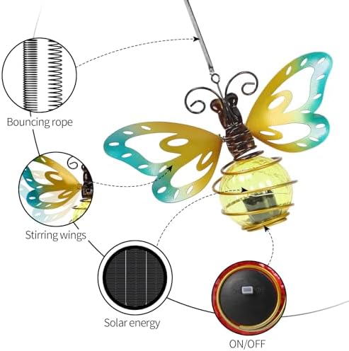 Butterfly Outdoor Decor with Bouncy Springs Pendant Lights Birthday Gifts for Women Mom Grandma,Hanging Solar Lights Outside Waterproof Metal Solar Garden Decoration for Porch,Yard,Backyard,Patio - Image 4