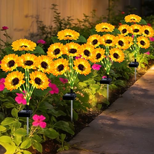 4 Pack Solar Sunflower Lights with 24 Solar Flowers Garden Decor by TEDOF