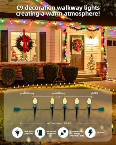 Christmas Pathway Lights Outdoor,102.8 Ft Lights with 80 Warm White Bulbs - Image 3