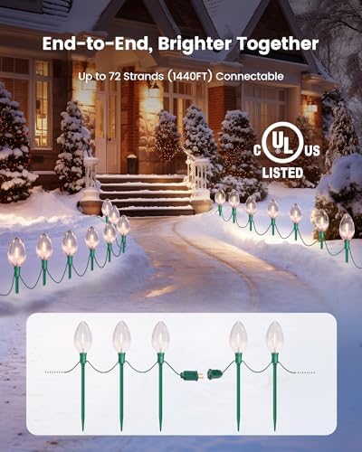 SURAIELEC Jumbo C9 Christmas Lights, 20FT Christmas Pathway Light Outdoor, 10 Warm White Giant LED Bulbs, 10 Ground Stakes for Holiday Yard Lawn Garden Walkway Decorations, UL Listed - Image 5