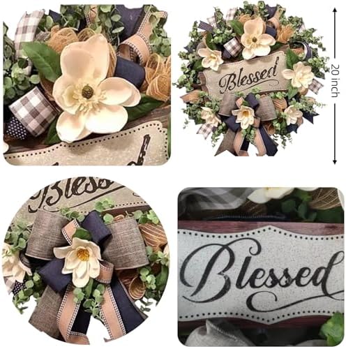 Spring Summer Wreath for Front Door,Farmhouse White Floral Porch Decor - Image 5