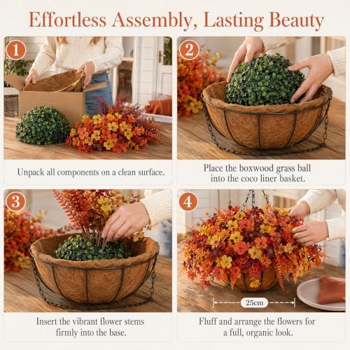 Jasion Artificial Fall Flowers Hanging Basket 2 Set Outdoor Planters - Image 4