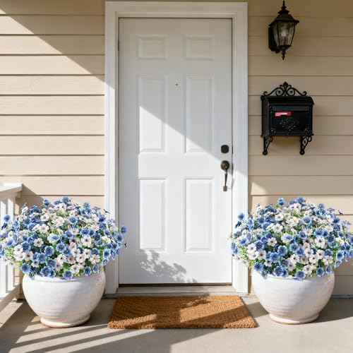 16PCS UV Resistant Artificial Flowers for Outdoors, White + Blue - Image 6