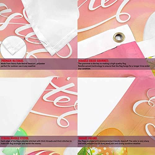 Yekiua Easter Theme Flag 3X5 Ft Outdoor Bunny Ears Butterflies Colorful Eggs Grass Flowers Pink Nature Sun Beams Happy Easter Premium Strongest Longest Lasting Flag Vivid Color With Brass Grommets - Image 4