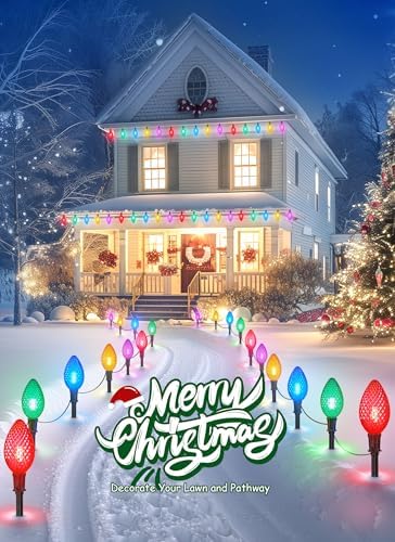 Minetom 2 Pack Solar Double C9 Strawberry Christmas Pathway Lights Outdoor -Total 32FT 20 LED C9 Christmas Lights Outdoor with Timer,8 Modes, Solar Christma Outside Decorations for Lawn, Multicolor - Image 6