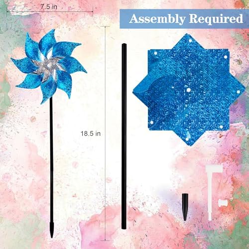 Hausse 10 Pack Reflective Pinwheels with Stakes (Assembly Required), Extra Sparkly Pin Wheel for Garden Decor, Bird Repellent Devices Deterrent to Scare Birds Away from Yard Patio Farm, Blue - Image 2