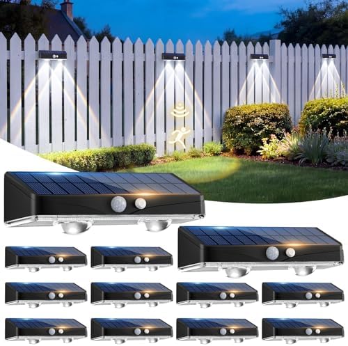 kolpop Solar Fence Lights Outdoor with Motion Sensor,Fence Lights Solar Powered,IP65 Waterproof,3 Modes LED Solar Lights for Patio,Backyard,Railing,Wall,Nighttime,Party,Pool,12 Pack,Cool White by kolpop