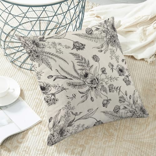 CXMEIFLY Spring Floral Leaves Pillow Covers 20 x 20 Inch Set of 2 for Chinoiserie Flowers Decor Throw Pillows Black and White Seasonal Plant Outdoor Decorative Cushion Cases for Couch Bed Decorations - Image 4