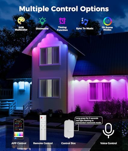 DeckTok Permanent Christmas Lights Outdoor, 100ft RGB & 60pcs LED Lights - Image 2