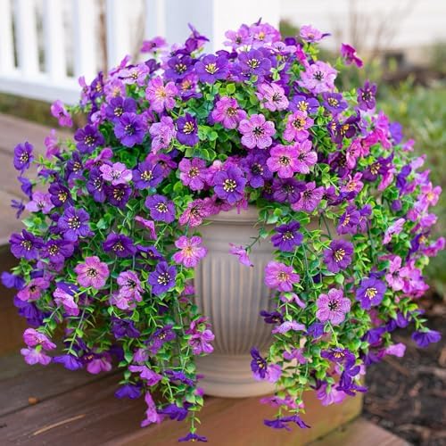 HyeFlora Artificial Flowers for Outdoors Decoration, 2Pcs Dark Purple and Purple Fake Hanging Flowers, UV & Fading Resistant, Faux Decor for Porch Patio Balcony Planter by HyeFloraartificialflowers