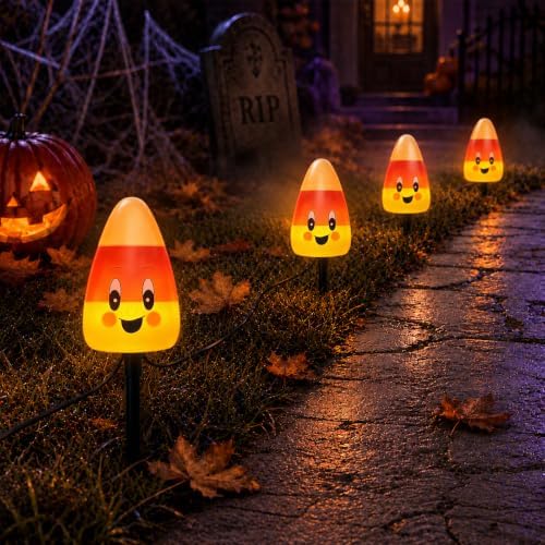 Halloween Candy Corn Lights Outdoor,4PCS Candy Corn Pathway Lights by Konictom