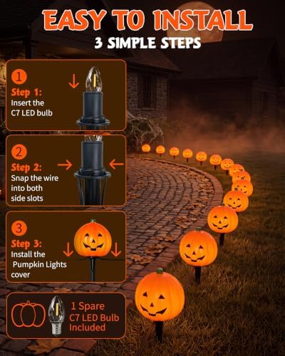 Halloween Pumpkin Pathway Lights, 4PCS Pumpkin Lights with Stakes - Image 4