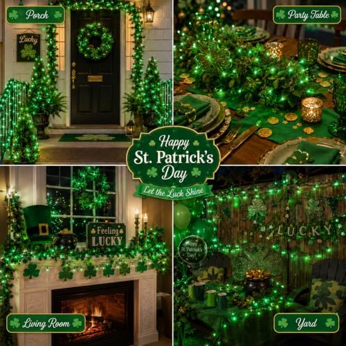 Hopolon St. Patrick's Day Mini Lights, 2PACK Total 100Count 26FT,Green Wire - Image 6