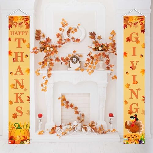 MEHOFOND Thanksgiving Banner, Door Mount, Fall Pumpkin Maple Leaves Door Decorations, Board Wall Hanging Farmhouse Supplies, Pumpkin Porch Decorations Outdoor for Home Office Holiday - Image 5