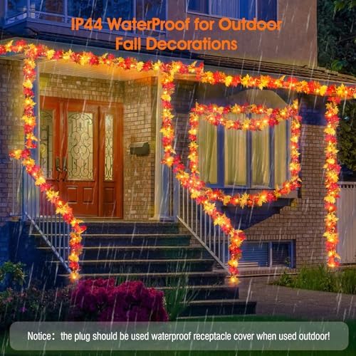 Fall Decorations for Home Large Maple Leaves 9Ft Plug in Fall Lights with 50 Orange Bulbs UL Certified Connectable Fall Decor Garland for Indoor Outdoor Halloween Thanksgiving Harvest Decorations - Image 4