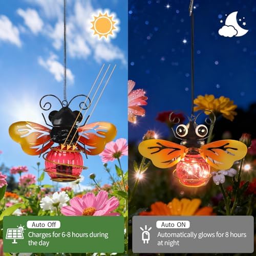 2 Pack Bee Outdoor Decor with Bouncy Springs Pendant Lights Birthday Gifts for Women Mom Grandma,Hanging Solar Lights Outside Waterproof Metal Solar Garden Decoration for Porch,Yard,Patio - Image 2