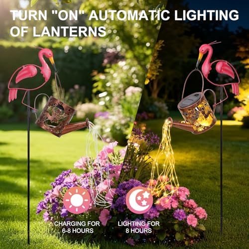 Pink Flamingo Decor Gifts for Women Solar Lantern for Outdoor Garden Yard - Image 5