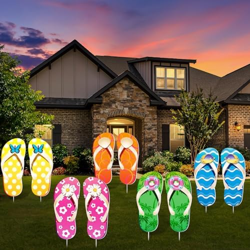 10 Pcs Summer Slippers Yard Signs with 20 Stakes, Lawn Garden Decor - Image 6