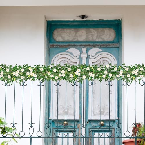 6 Ft White Flower Garland Artificial Summer Spring Faux Daisy Wildflower Floral Garland Spring Wreath for Wedding Arch Porch Stair Table Indoor Door Home All Year Decoration - Image 6