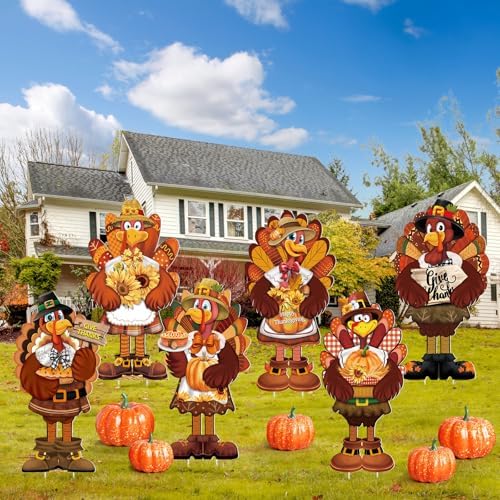 GlikCeil 6 Pcs Fall Yard Signs Large Turkey Yard Decor with Stakes 24 x 12 Inch Thanksgiving Decoration Outdoor Turkey Lawn Sign Garden Decoration Outside for Home Party Patio Backyard Walkway by GlikCeil
