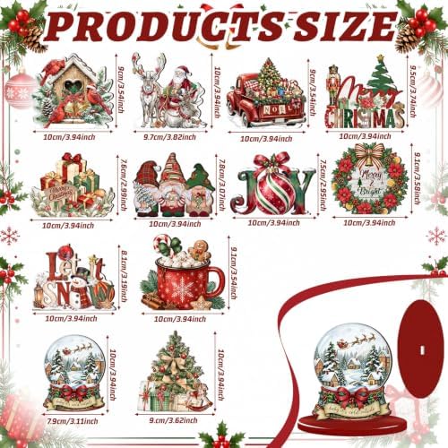 Leinuosen 12 Pcs Christmas Table Decoration Red Green Christmas Tiered Tray Decor Wooden Santa Claus Centerpieces Reindeer Snowman Wreath Farmhouse Xmas Decor for Home Kitchen Coffee Bar Shelf Indoor - Image 2