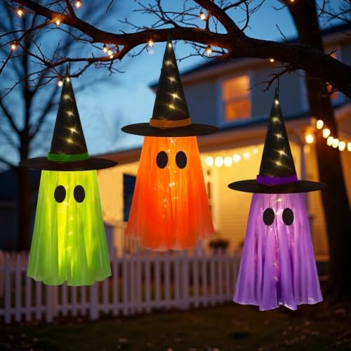 DAZONGE 3 Pack Light-up Halloween Hanging Witch Ghost Decor Outdoor by Dazonge