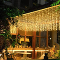 LED Icicle Lights, 8 Modes 19.7FT 150 LEDs Christmas Short Curtain Fairy Hanging Ceiling Extendable Lights for Wedding Balcony Doorway Outdoor Indoor Decoration Warm White, 6M05 by JAMISAY